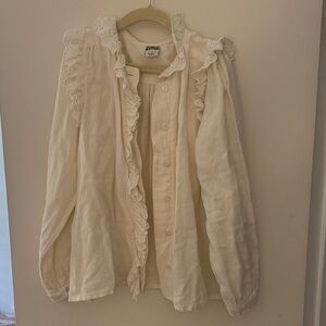Bonbon Lace Trim Cream Blouse